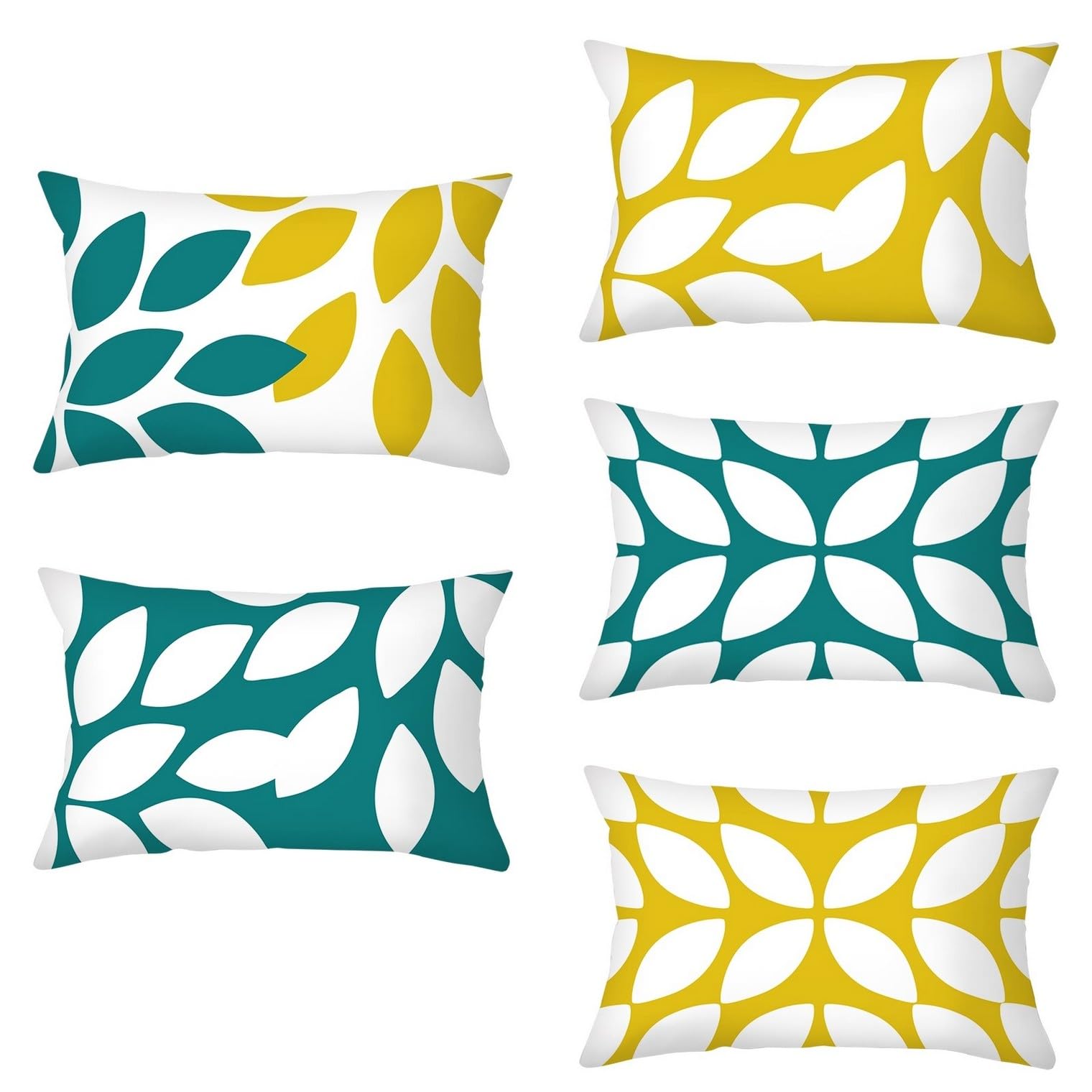 Taie d'oreiller de lit et housse de coussin 30x50 bleu jaune en lin