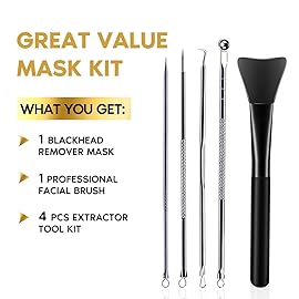 YLNALO Blackhead Remover Mask Kit, Charcoal Peel Off Facial Mask with Brush and Pimple Extractors, Deep Cleansing for Face Nose Blackhead Pores Acne, For All Skin Types (3.5 Fl.oz)