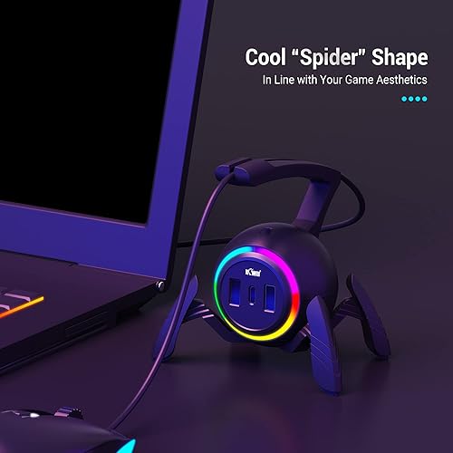 Miniatura 7 de KIWIFOTOS Mouse Bungee - Controlador de cable de mouse para juegos RGB, gestión de cables flexible mejorada, luces LED RGB inteligentes, 2 puertos