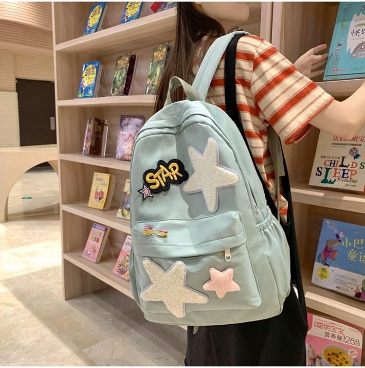 2026 Preppy Backpack Trendy Y2K Stars Backpack Cute Aesthetic College Laptop Backpack Casual Daypack Y2k Accessories (Black,One Size) - Image 3