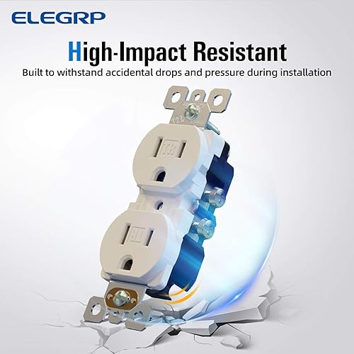 Miniatura 3 de ELEGRP Receptáculo dúplex resistente a manipulaciones, toma de pared dúplex eléctrica estándar de 15 A 125 V, 2 polos y 3 cables, 5-15R,