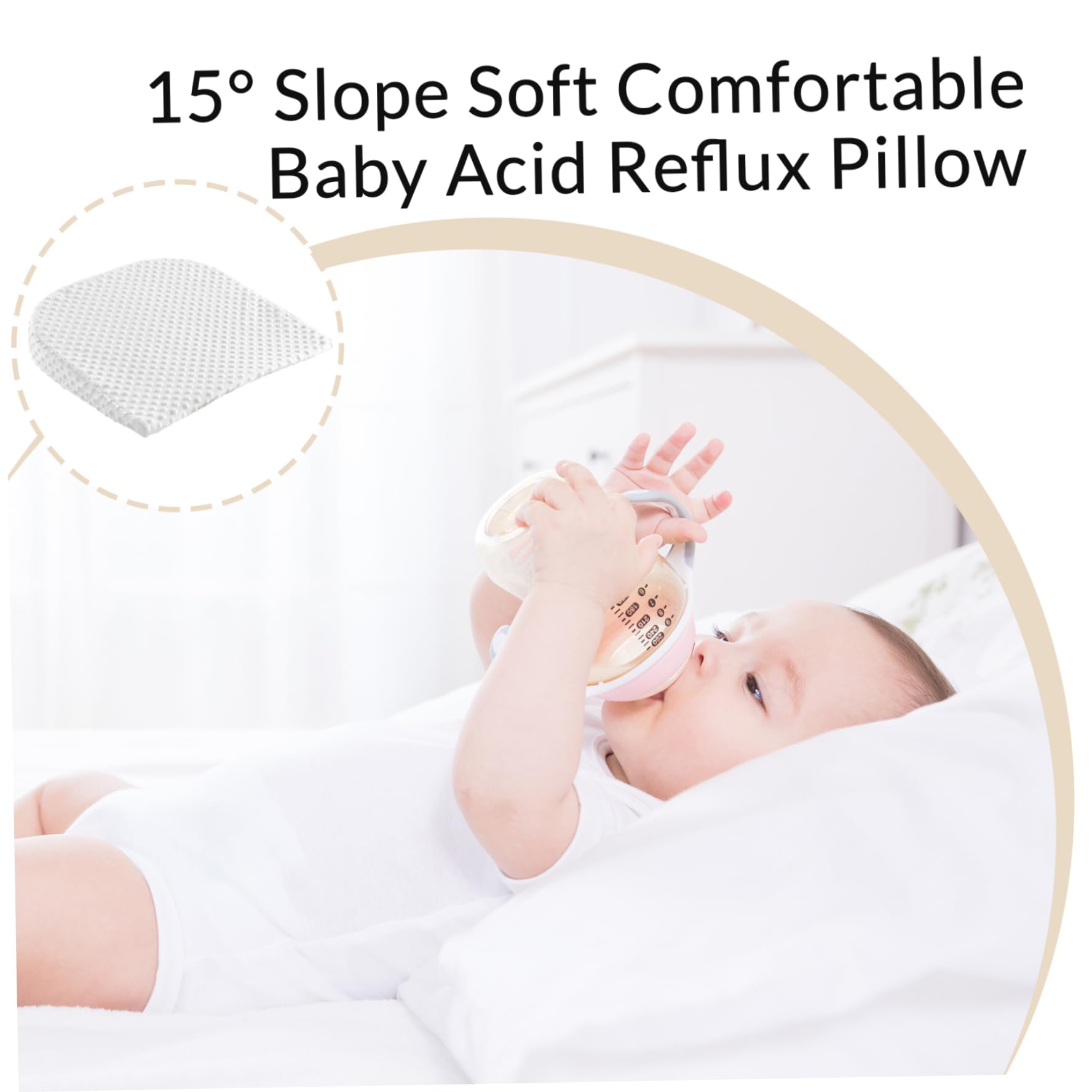 Oreiller compensé pour bébé, pente de 15 °, doux et confortable, oreiller anti-reflux acide pour bébé avec housse amovible et fermeture éclair invisible pour l'allaitement au biberon, le sommeil, l'a