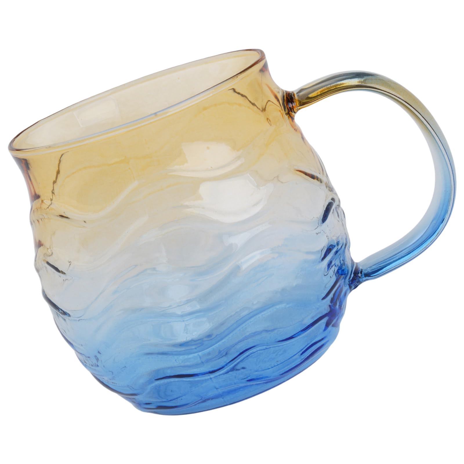COOLHOOD Artisanal Handblown Textured Beach Mug 12Oz Sea Glass Themed Coffee Cup with Handle for Hot Beverages Cocktails Sea Waved Glass Cup