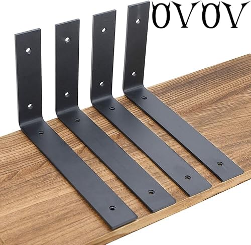 Miniatura 4 de OVOV 4 soportes de acero de hierro para estantes de alta resistencia, gruesos en L, soporte de soporte flotante para colgar en la pared (negro) 10