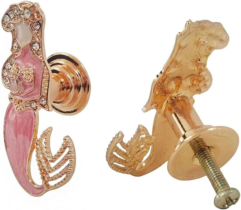 Pink Drawer Pulls - Unique Mermaid Knobs for Decorative Ocean Beach Coastal Theme Dresser Cabinet Closet Kitchen Furniture Door Knob Pulls Handles Decor 4PCS (Pink)