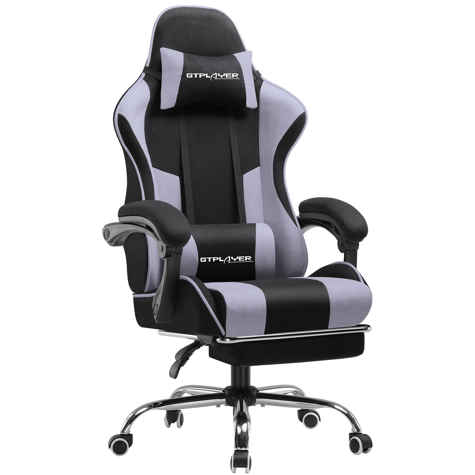 GTPLAYER Fabric Gaming Chair, Massage Ergonomic Computer Chair with Footrest, Lumbar Support, Headrest, Height Adjustable Home Office Reclining PC Racing Chairs Purple
