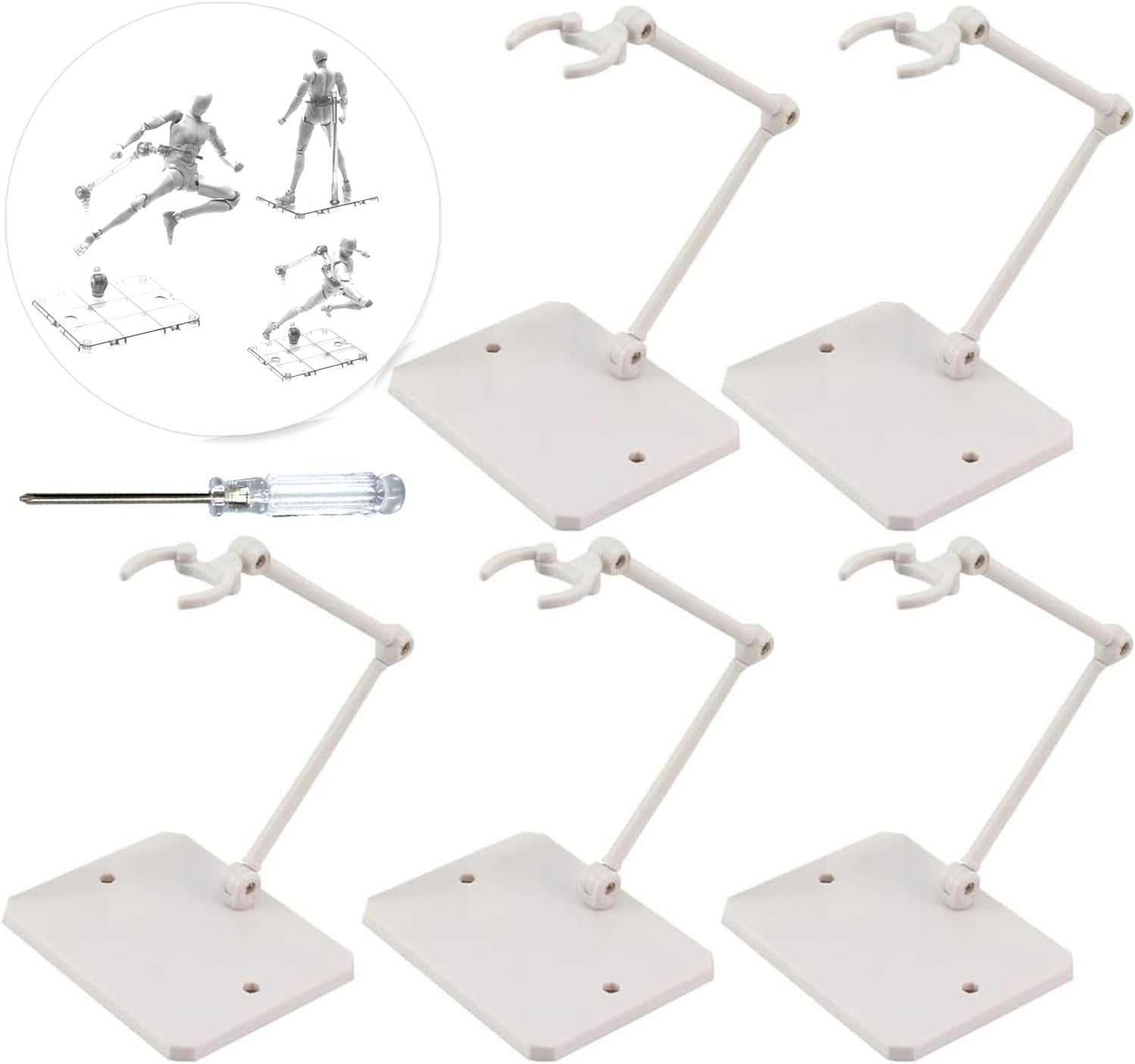 Action Figure Stand, 5PCS Assembly Action Figure Display Holder Base Doll Model Support Stand Compatible with HG RG SD SHF Gundam 1/144 Toy (White)
