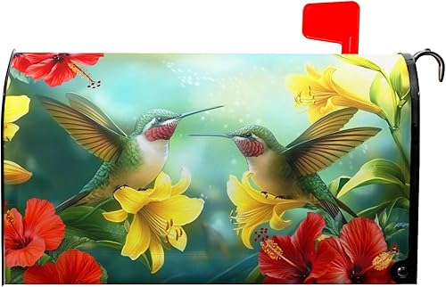 Miniatura 38 de Cubierta magnética para buzón de camión de primavera, con flores de bienvenida, lindo perro Golden Retriever, buzón azul, camioneta colorida