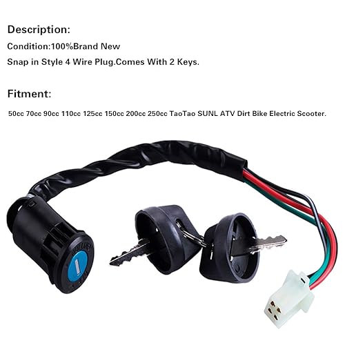 Miniatura 6 de Interruptor de arranque izquierdo de 3 funciones+4 cables Llave de interruptor de encendido con tapa para 50cc 70 cc 90cc 110 cc 125cc 150cc TaoTao