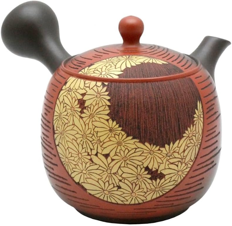 Munenori Mi 0703 Red Kiln Hankinai Chrysanthemum Sculpture Ceramic Tea Infuser, 7.8 fl oz (200 ml)
