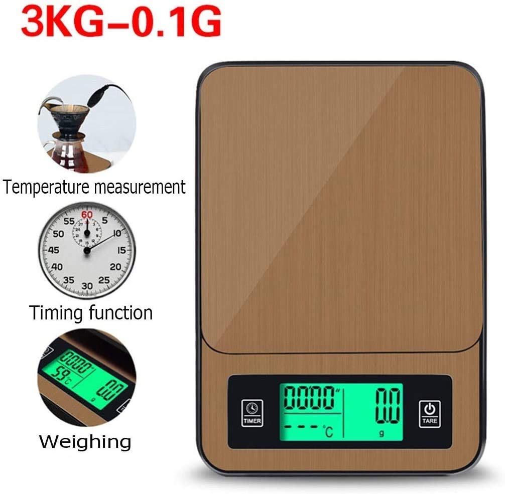 Elektroniczna waga cyfrowa kuchenna, timer i termometr do ciasta do gotowania/pieczenia Elektroniczna waga do ważenia żywności (Złoto-3kg/0,1g)