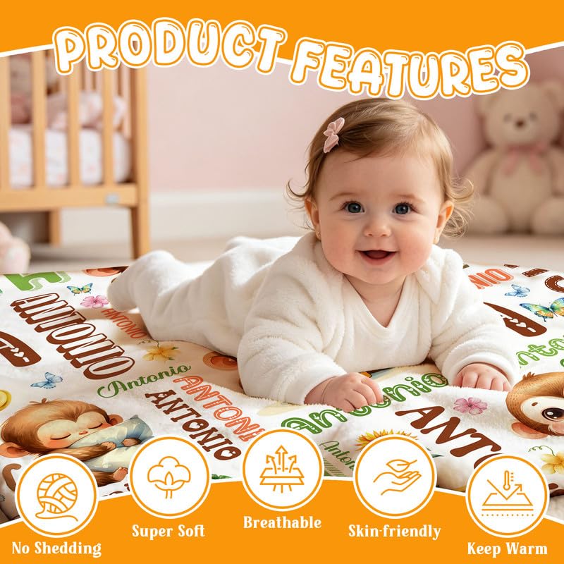 Image of Custom Monkey Blanket for Boys Girls,Ultra Soft Personalized Gifts Baby Blanket,Customized Throw for Toddlers Newborn Stroller Crib,30 inchx40 inch
