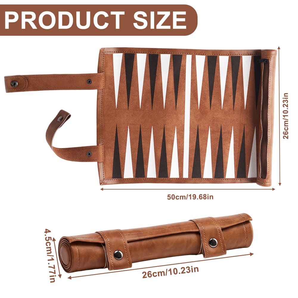 SGZIOO Travel Backgammon Set, Roll Up Board Game Travel set, Portable Board Game Sets Leather with Traditional Tan Design - Image 2