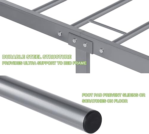 Miniatura 55 de Base de cama de metal resistente tamaño individual, base de colchón de acero, con revestimiento negro, cabecero retro para cama individual, no Negro