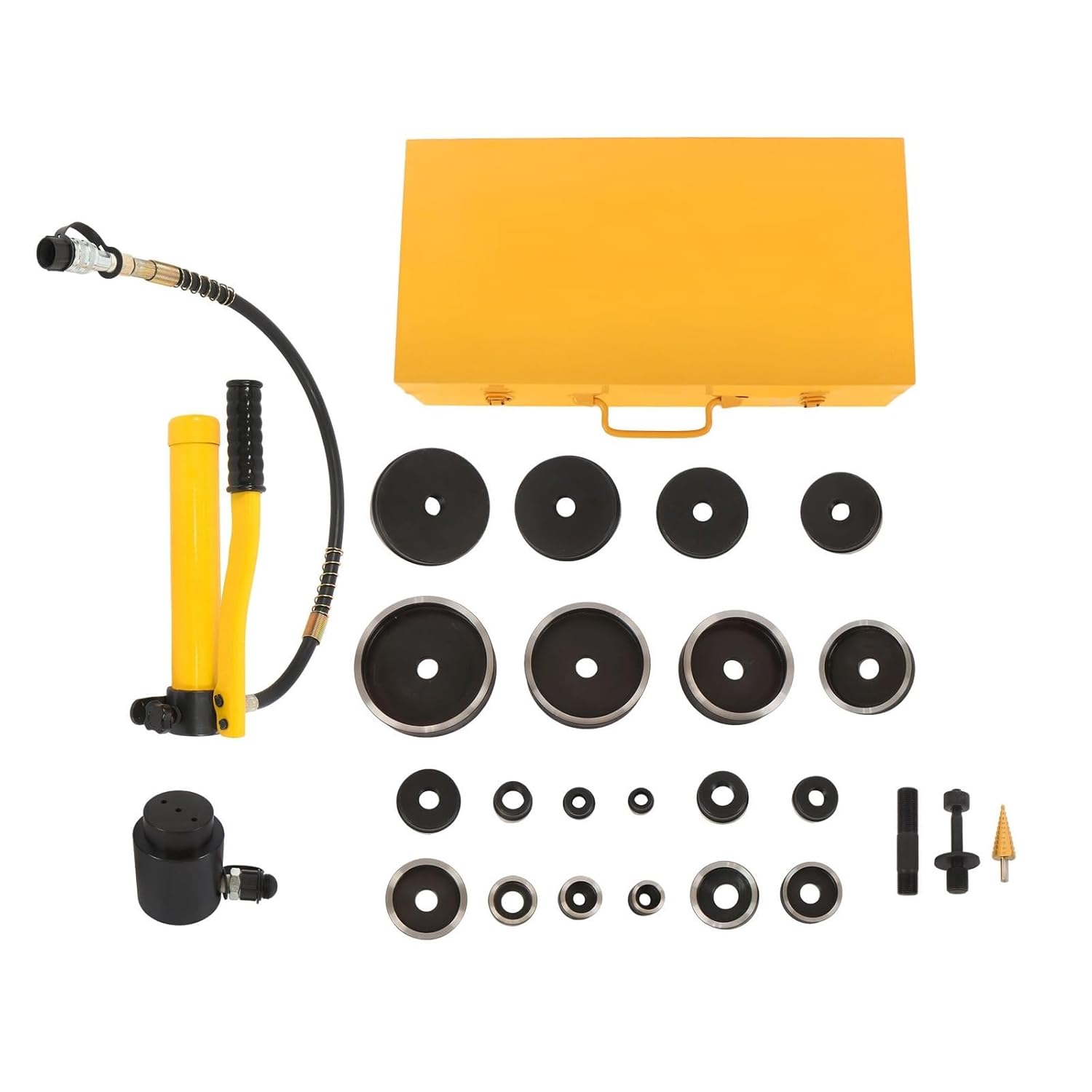 15 Ton Hydraulic Knockout Punch Kit - Heavy Duty Punch Driver Tool for Electrical Conduit Hole Cutting (1/2 to 4 Inch) with 10 Metal Dies for Electrical Panels
