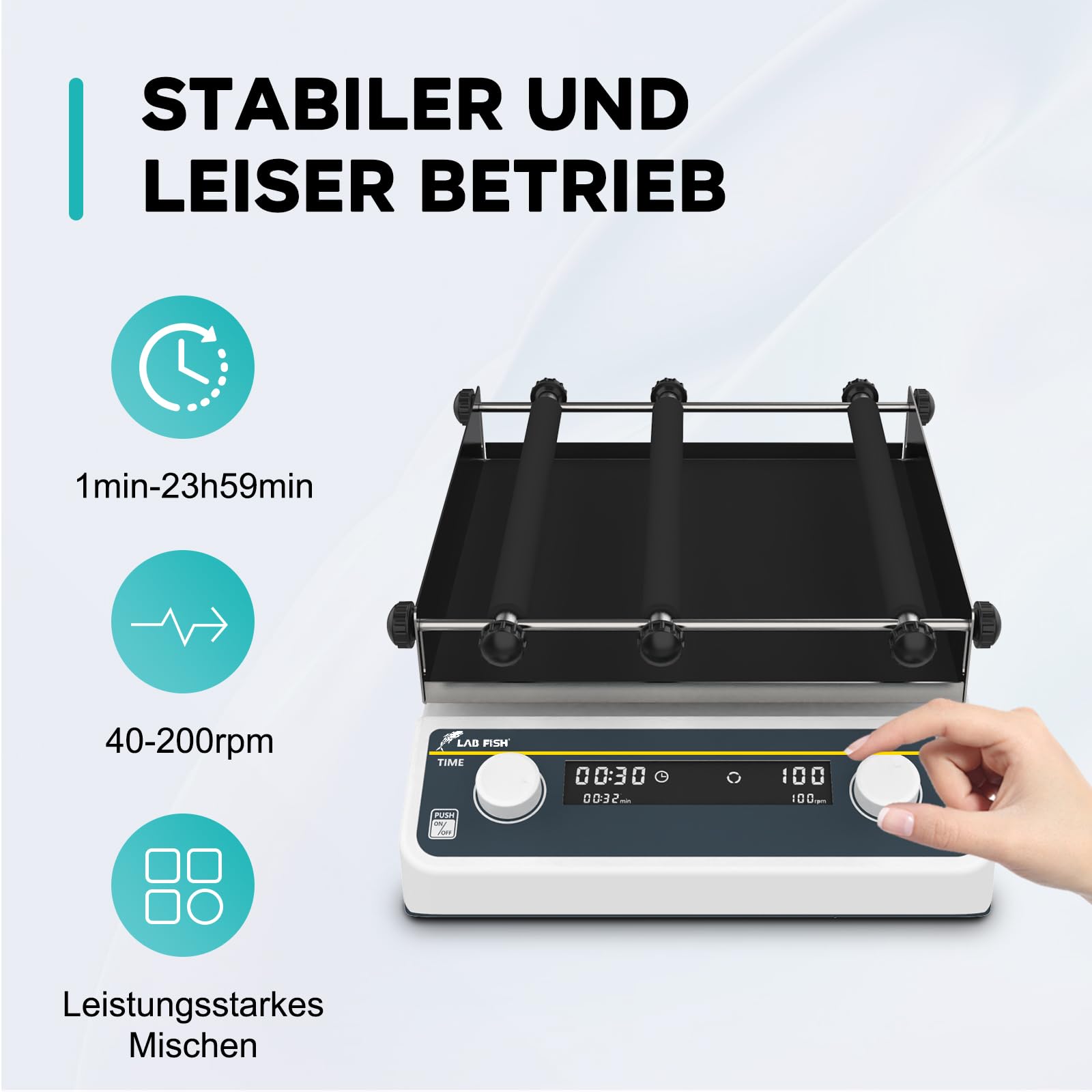 LAB FISH Digitaler Orbital Shaker, 40-200 U/min Labor Schüttler mit Timer, 250x250mm Plattform, 2KG Kapazität, für chemisches & biologisches Mischen, Kultivierung