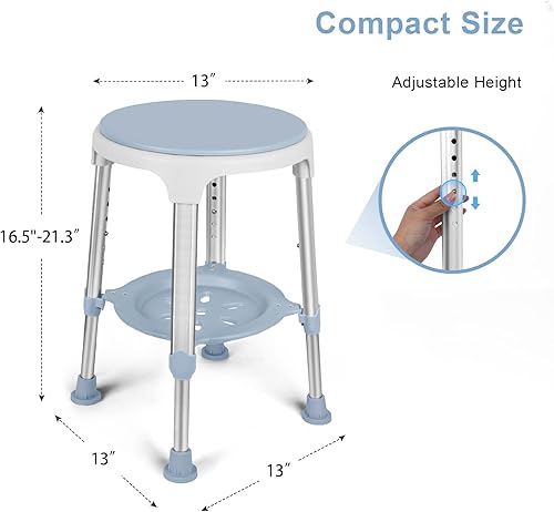 Miniatura 8 de Silla de ducha para ducha interior, taburete de ducha giratorio sin herramientas con bandeja de almacenamiento, silla de bañera ajustable y taburete