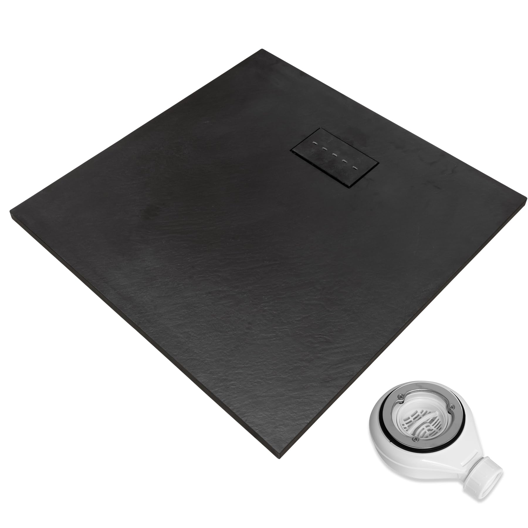 Thermopanel Black Smc Shower Trays Base Slate Stone Effect Textured Non Slip With Waste And Smc Holes Cover - 800 X 800Mm
