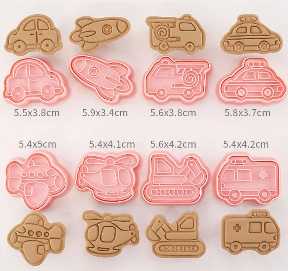 Miniatura 2 de MayeBridge Juego de sellos de galletas de plástico cohete de 8 piezas, conjunto de moldes de galletas para vehículos, herramientas de cocina para