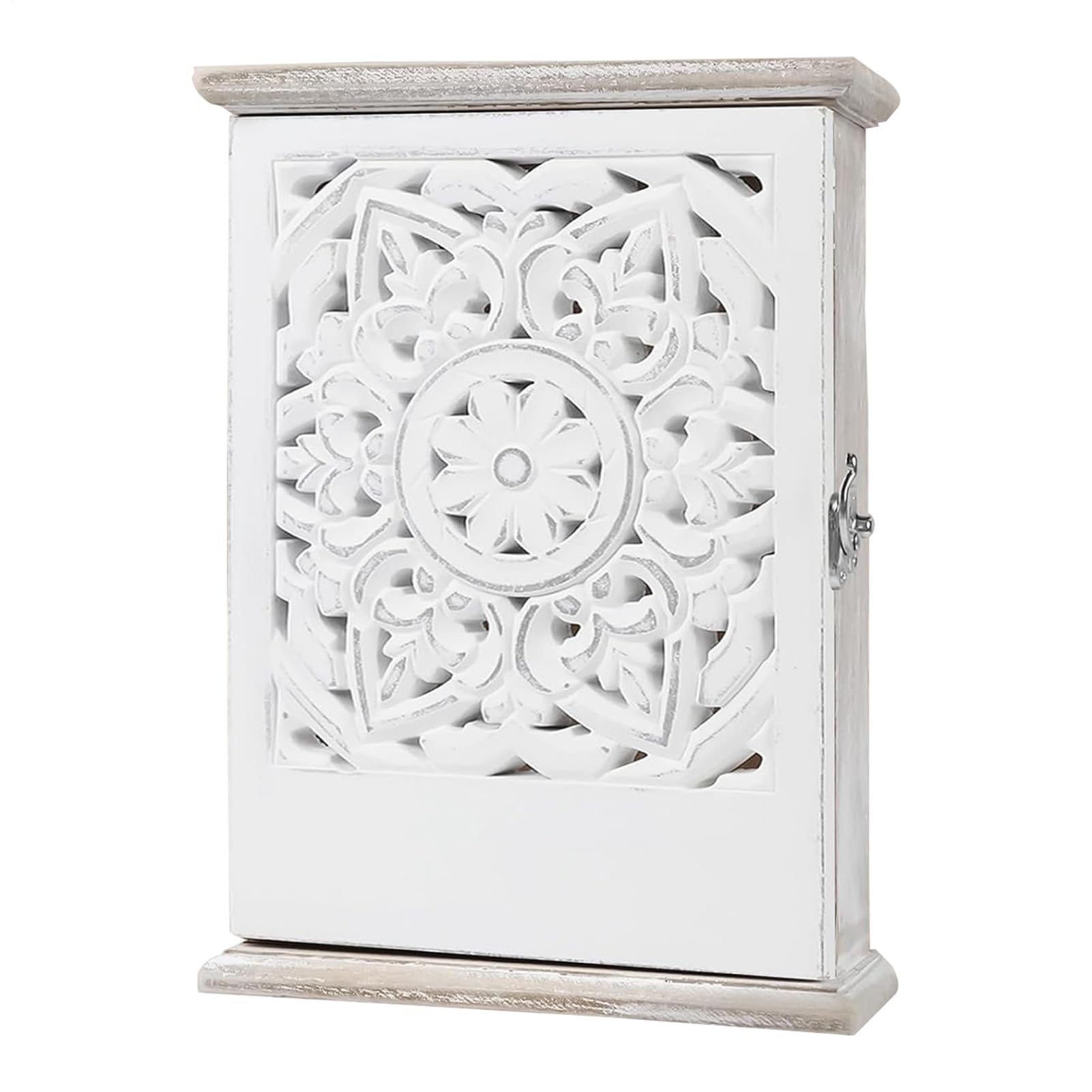 Boîte à clés murale en bois vintage sculpte avec serrure pour maison