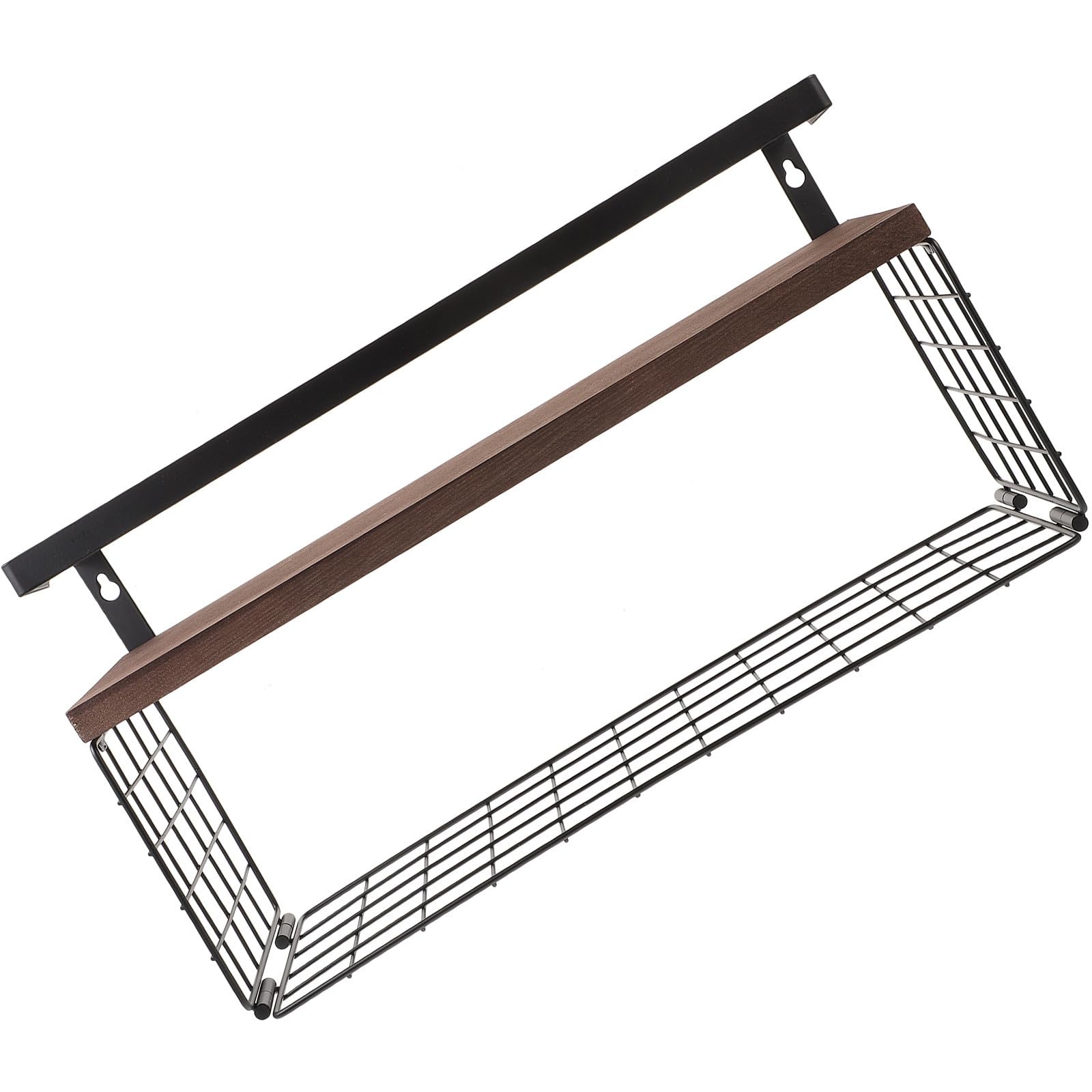 Estante Flotante de Pared para Baño Cesta, Madera y Acero Negro