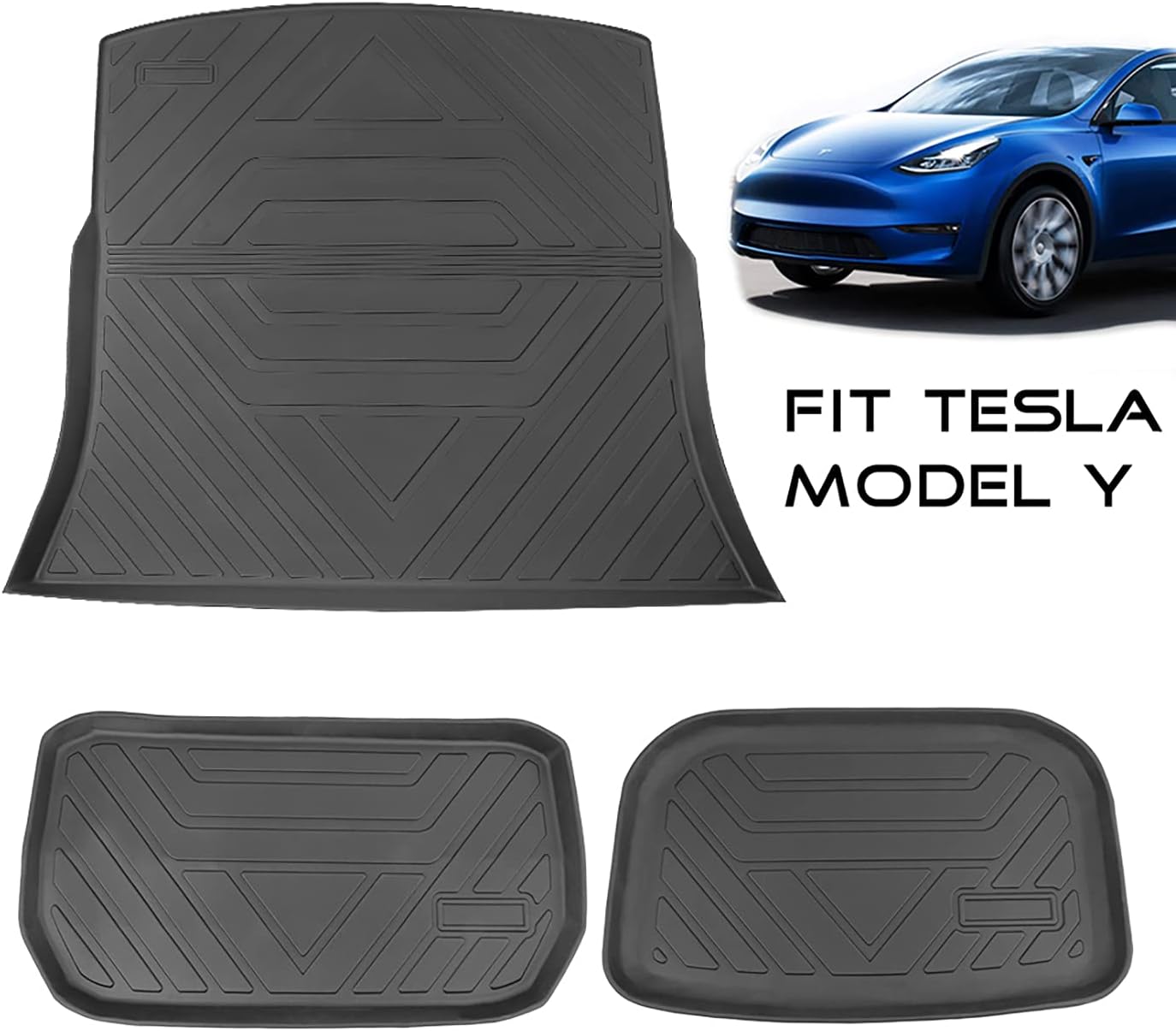 JFIEEI Cargo Liners for Tesla Model Y, AllWeather Trunk Mats, 3PCS