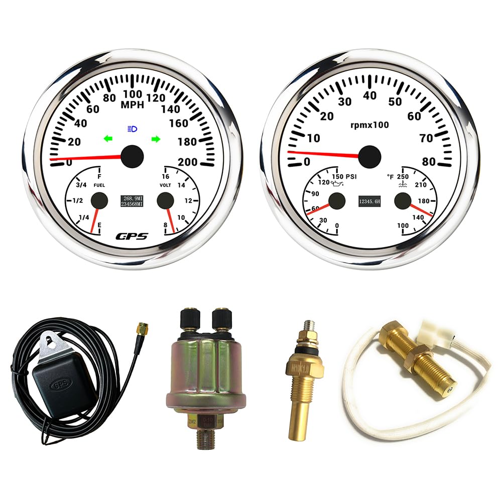 ELING Zestaw pomiarów 110 mm, tachometr GPS 0-200 MPH z obrotomierzem 8000 obr./min, poziom paliwa 0-150 psi, ciśnienie oleju z podświetleniem tła do limuzyny samochodowej