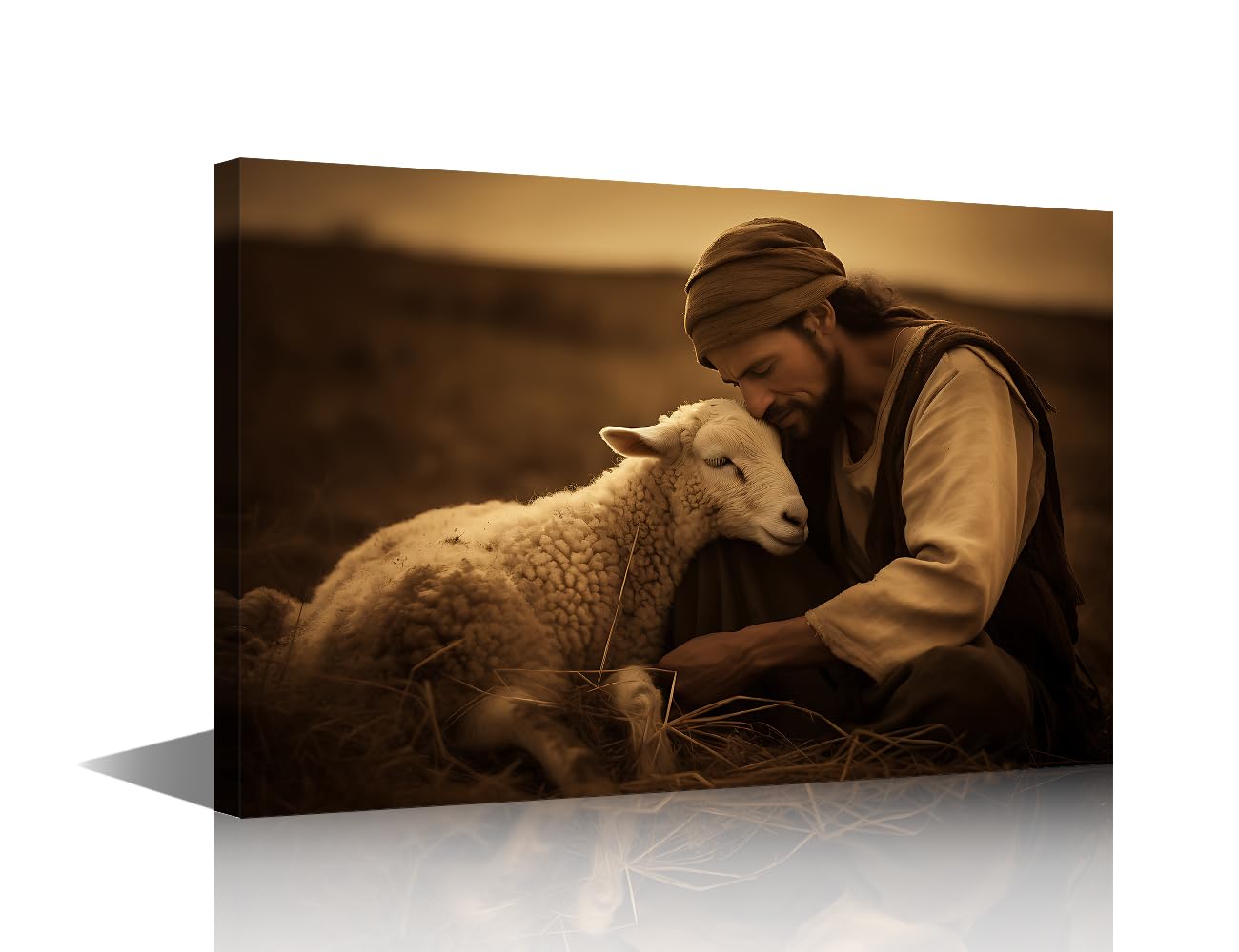 TISHIRON Jesus Canvas Wall Art Decor Lamb Pictures for Living Room Bedroom Decoration Sheep Painting Wall Art for Office Modern Artwork Poster Prints Framed Ready to Hang - 12" Wx18 H