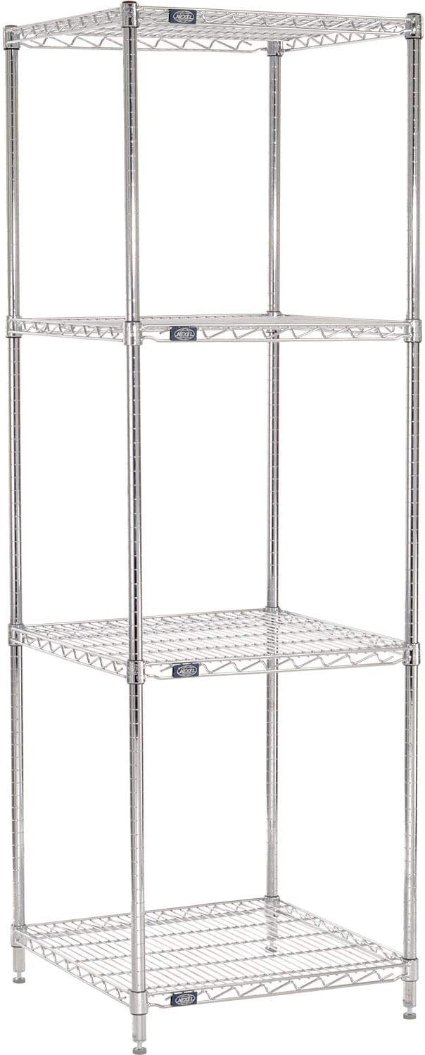 Nexel Adjustable Wire Shelving Unit, 4 Tier, Commercial Dry Storage Rack, 24" x 24" x 86", Chrome