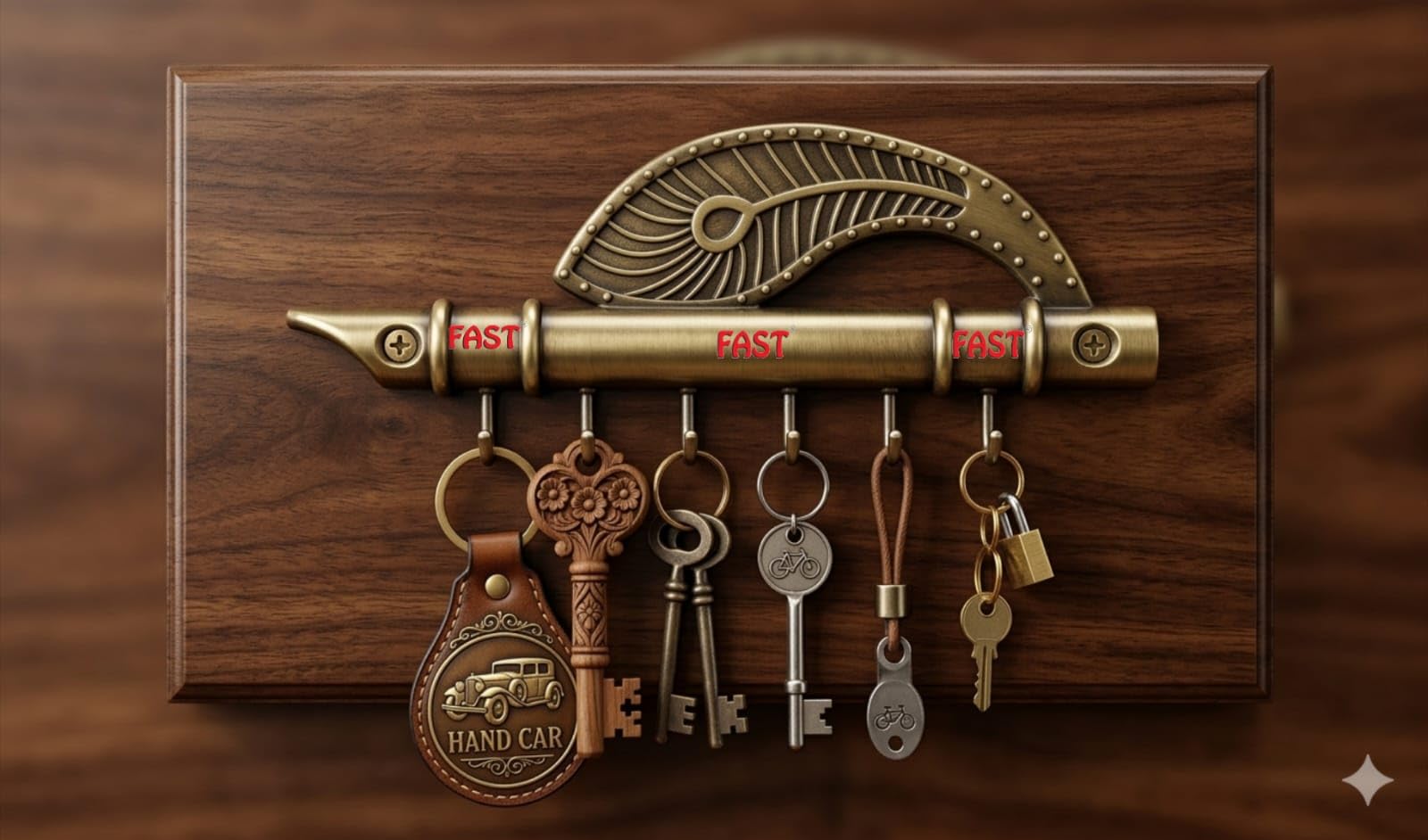 FAST KH12 Brass Antique Peacock Quills Key Holder for Wall, Key Hanging for Wall, Key Hangers Hook for Home Decor with 6 Hang Hooks 1pcs 3