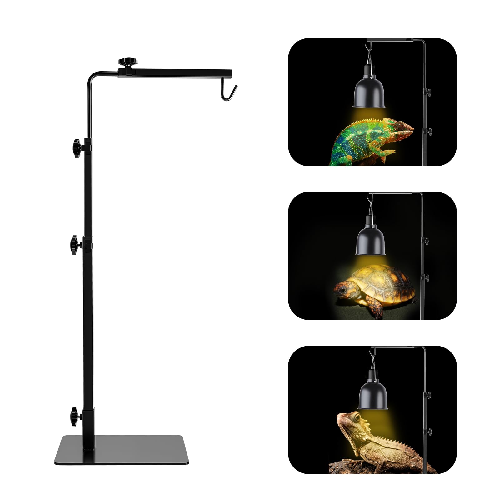 LUCKY HERP Reptile Lamp Stand, Adjustable 14-32 inch Metal Floor Light Holder, Heat Lamp Stand Reptile Light Stand for Glass Terrarium Heating Light &