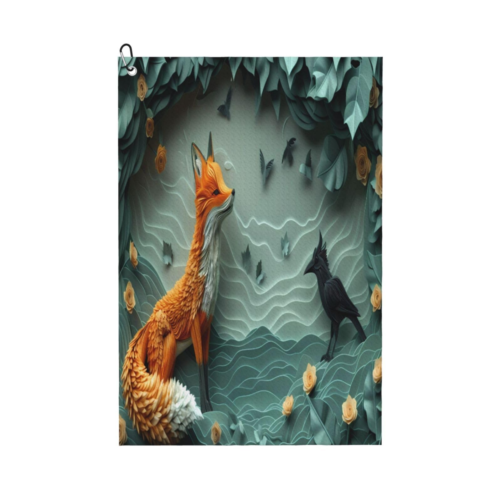 AOOEDM Paper Fox CrowPrint Golf Towel with Carabiner Clip Absorbent Microfiber Golf Towel for Cleaning Golf Ball Club Putter Iron for Golf Bag Trolly Belt Loop 16" X 24"