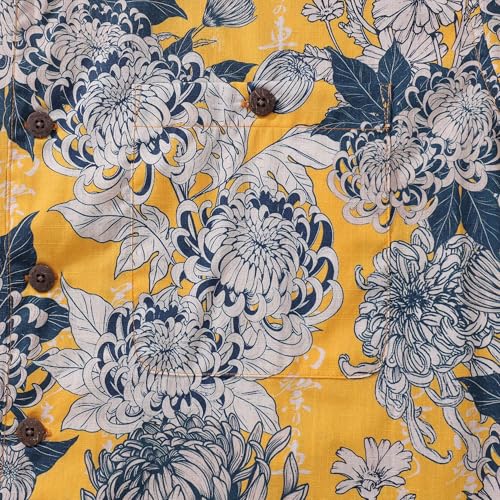Men's Hawaiian Shirt 100 Cotton Chrysanthemums Terrace Short-Sleeve Aloha Shirt Summer Beach Shirts with Pocket3