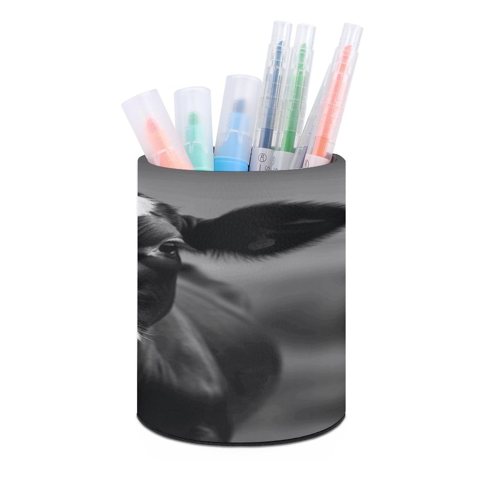 MUSM Black White Cow Face Pen Holder Large Capacity Pen Holder Modern PU Pencil Holders Durable Waterproof Pens Cup for Home Office Desktop Organizer