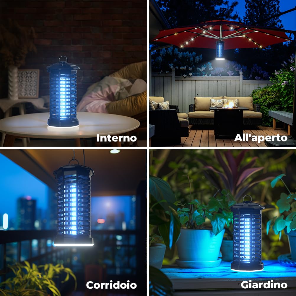 YISSVIC Elektrische Mückenlampe, 4200 V, UV-Mückenfalle mit LED-Licht, wasserdicht IPX4, für Innen und Außen, mit Reinigungsbürste