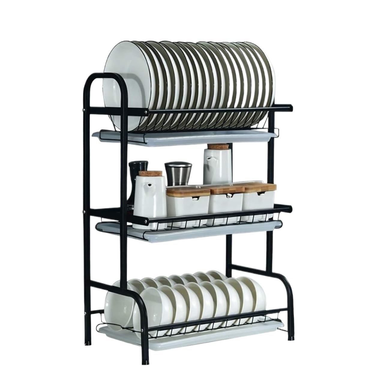 Escurreplatos Rejilla para Secar Platos De 3 Niveles, Acero Inoxidable, con Soportes para Utensilios, Cuchillos Y Tablas Cortar Organización Cocina(with no Holder)