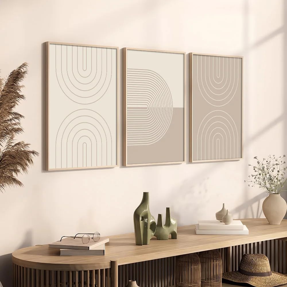 CLJKDX Mid Century Minimalist Boho Abstract Art Poster Canvas Print Warm Color Bohemian Geometric Wall Painting Living Room Home Decoration-50 * 70cm*3PCS (No Frame)