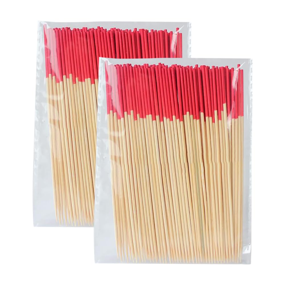 HugeDE 200 Pcs 4.7 Inch Wooden Round Toothpicks Appetizer Food Sticks Drinks Fruit Cocktail Picks Sandwich Charcuterie Skewers Dessert Barbecue Toothpicks for Cake Snacks Red