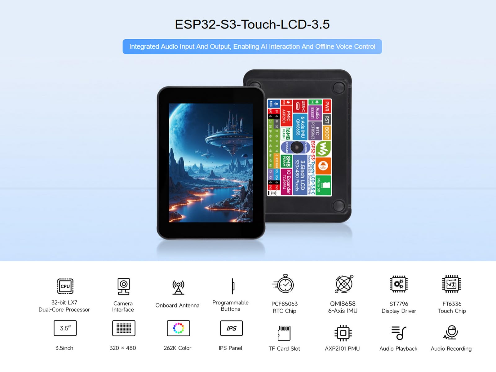 Waveshare ESP32-S3 Display LCD Touchscreen da 3,5 Pollici N16R8, Scheda di Sviluppo con Supporto Wi-Fi e Bluetooth 7 Waveshare ESP32-S3 Display LCD Touchscreen da 3,5 Pollici N16R8, Scheda di Sviluppo con Supporto Wi-Fi e Bluetooth 7