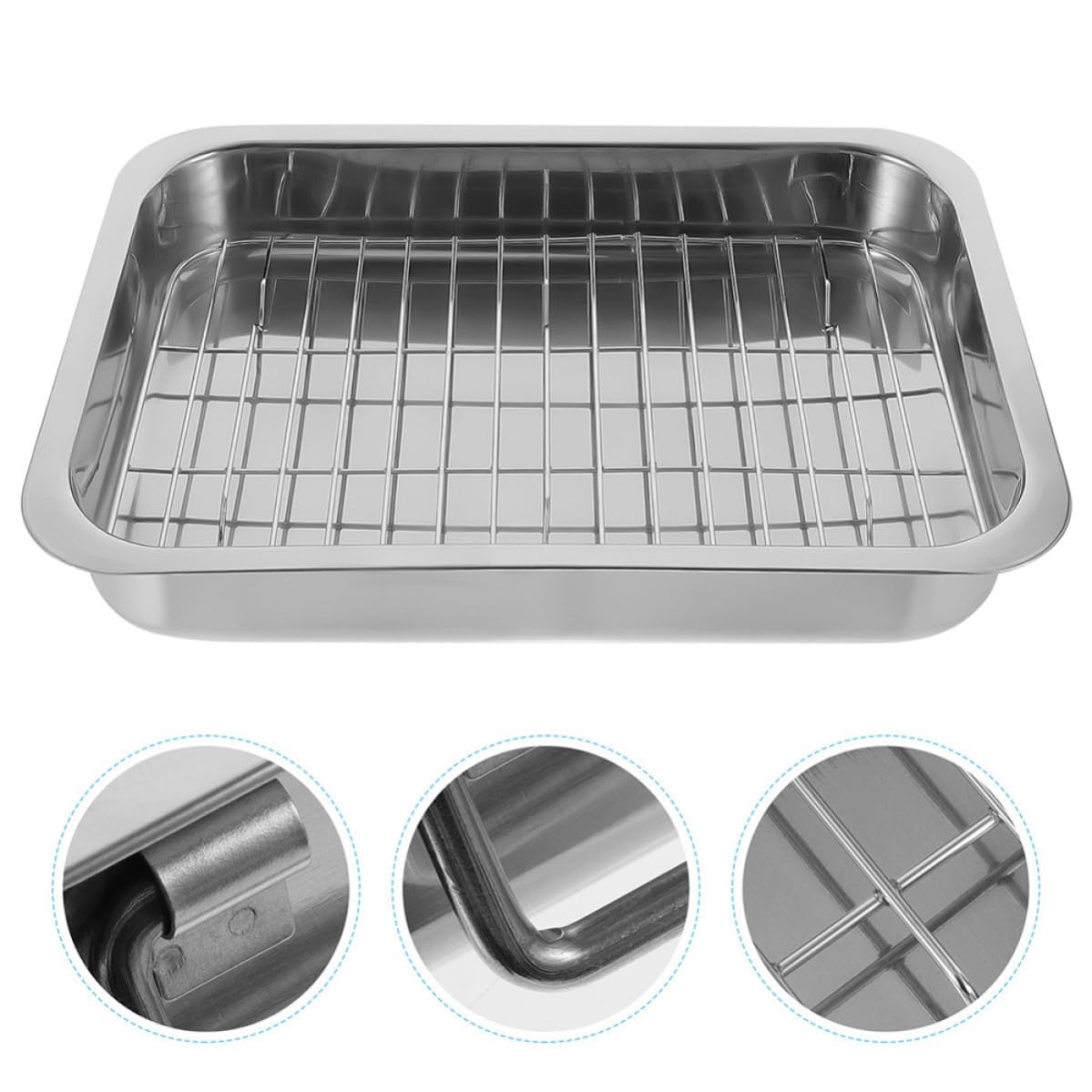 WOONEKY Backblech Satz Leicht zu Reinigen und Bedienen mit Rost aus Edelstahl Rechteckiges Küchenbackblech für Grill und Snacks