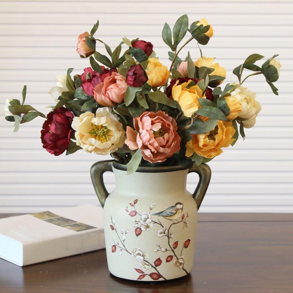 Vase à Fleurs Vase en céramique à Double Oreille, Table à Manger rétro, Arrangement de Fleurs séchées, décoration Florale, Vase de Salon, décoration de Table Basse Vases
