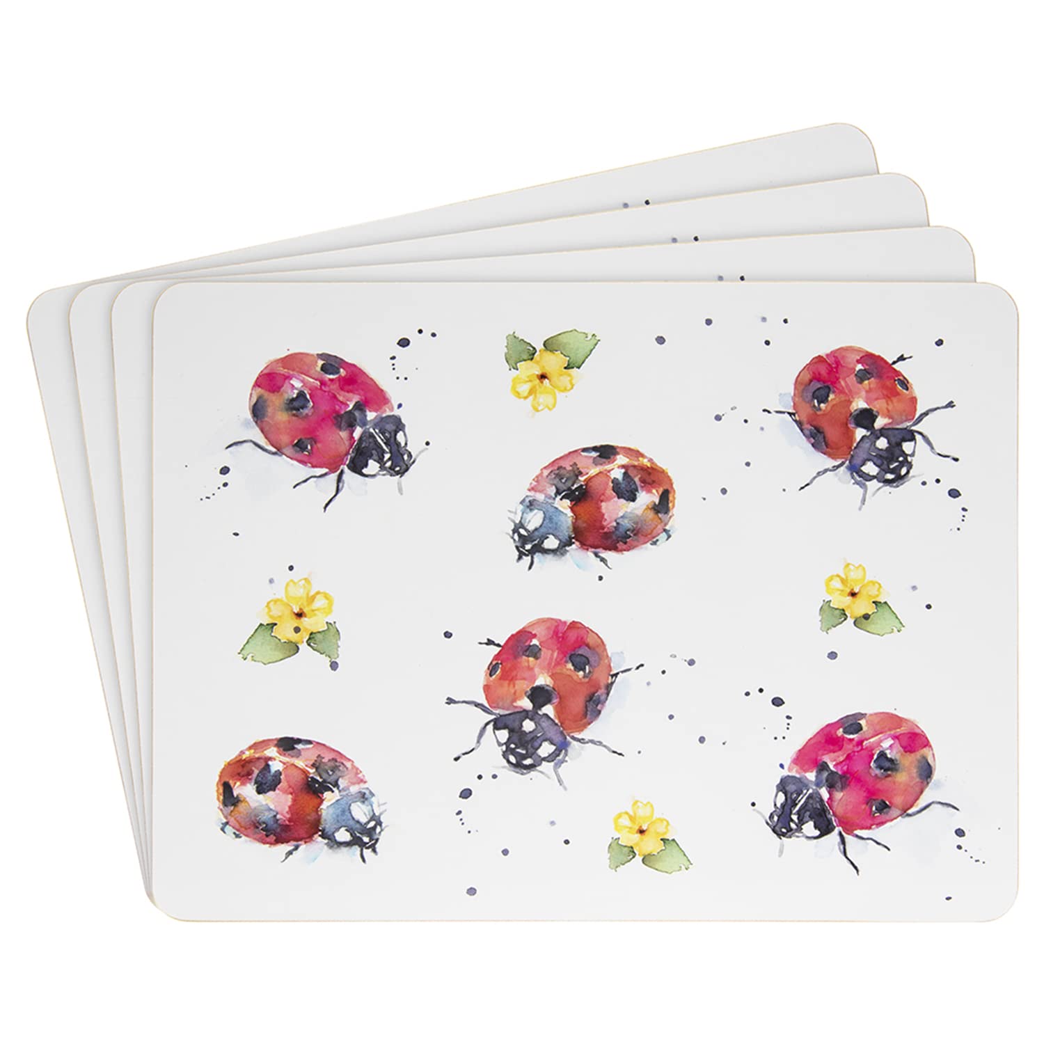 4-Set Placemats Country Life Ladybugs Red Beetle Table Mats Mug Cup Tableware
