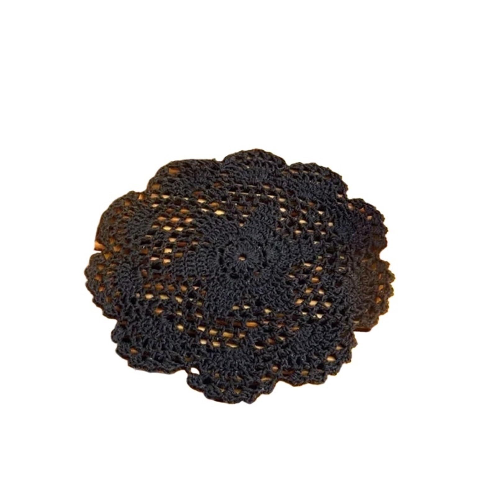 Lace Coasters Cotton Round Placemat Cup Coaster White Flower Lace Embroidery Table Mat Crochet Tea Coffee Doily Drink Pad Home Decor(Black)