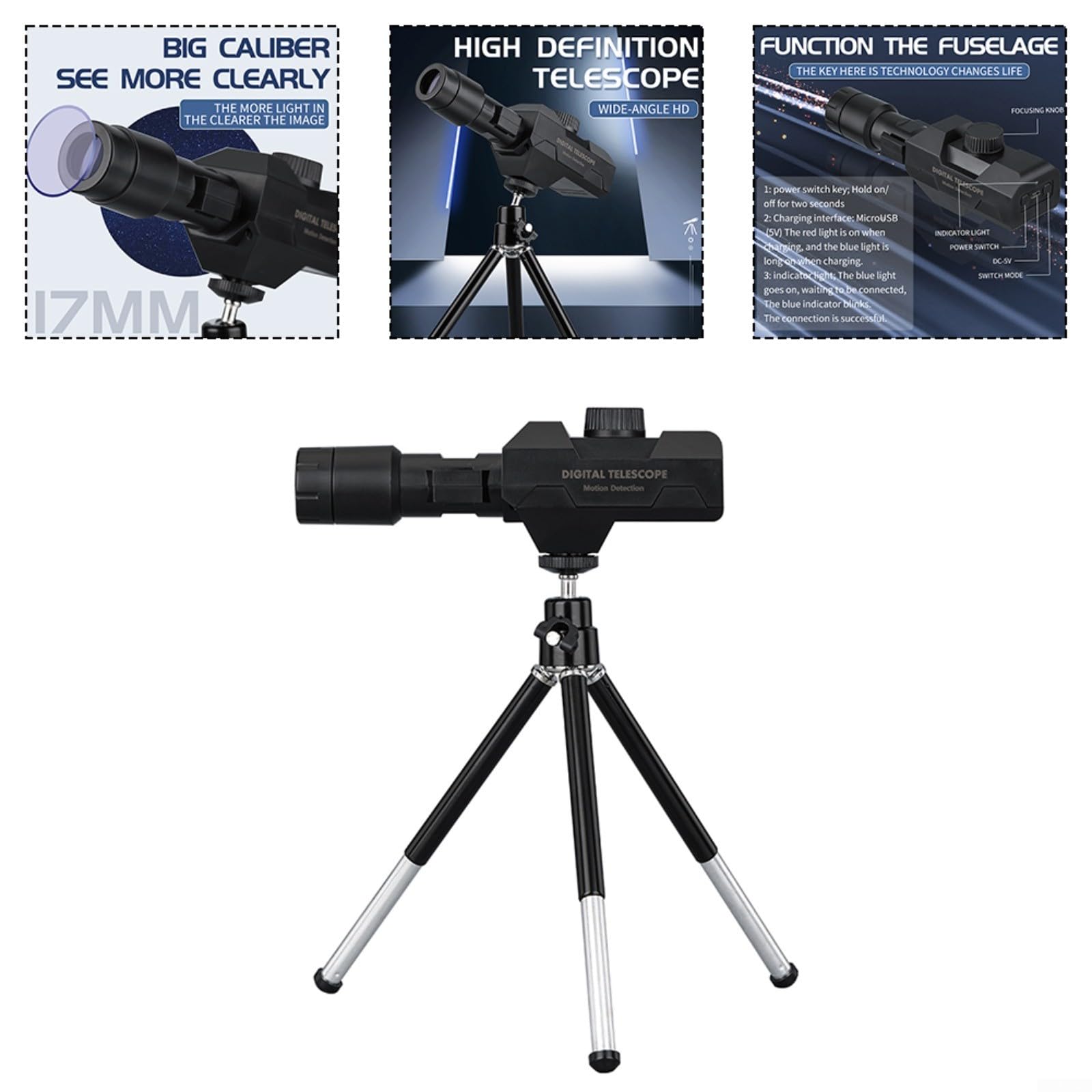 Telescopio monocular digital, zoom 70X, cámara HD 2MP con trípode, batería de 2000 m/Ah, conectividad WiFi para conciertos de observación de aves silvestres