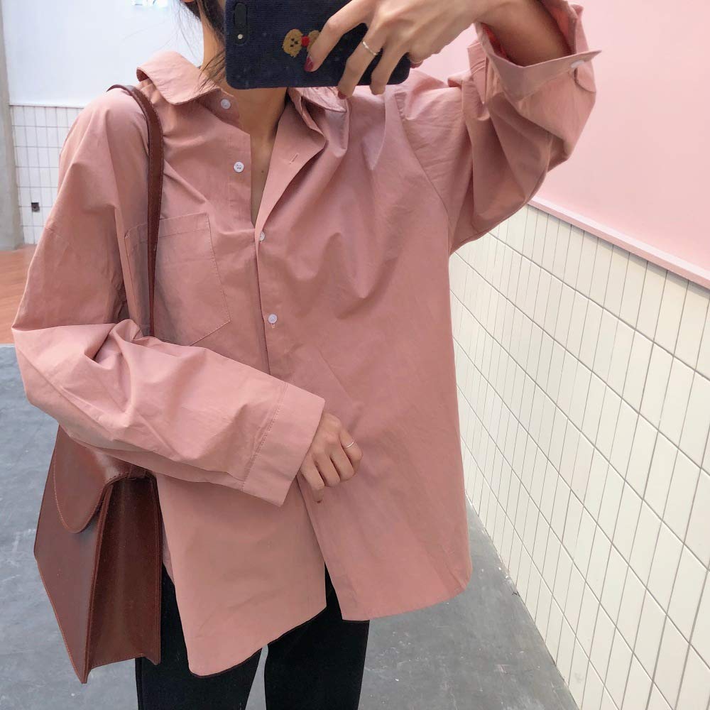 ZZAI Tops Sueltos De Media Longitud - Camisa De Manga Larga con Cuello De Polo Mujer - Tops De Pareja,Pink