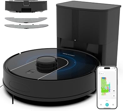 Bagotte Robot Vacuum and Mop Combo, 6000Pa Strong Suction, LiDAR Navigation, Self-Emptying Dock,90-Day Hands-Free,WiFi/App/Alexa,Robotic Vacuum for Pet Hair, Dust, Hard Floors and Carpets