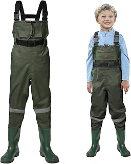 HISEA Kids Chest Waders Nylon/PVC Youth Fishing Waders for Toddler & Children Waterproof Hunting Waders for Kids with Boots