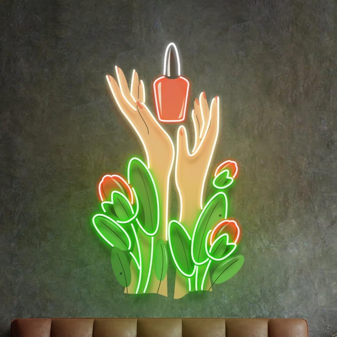 Nail Neon Sign UV Print Flower Hand Nail Sign for Women Room Decor Art Aesthetic Salon Decor Nail Shop Logo Sign Gift for Her (16 inch, Multicolor)