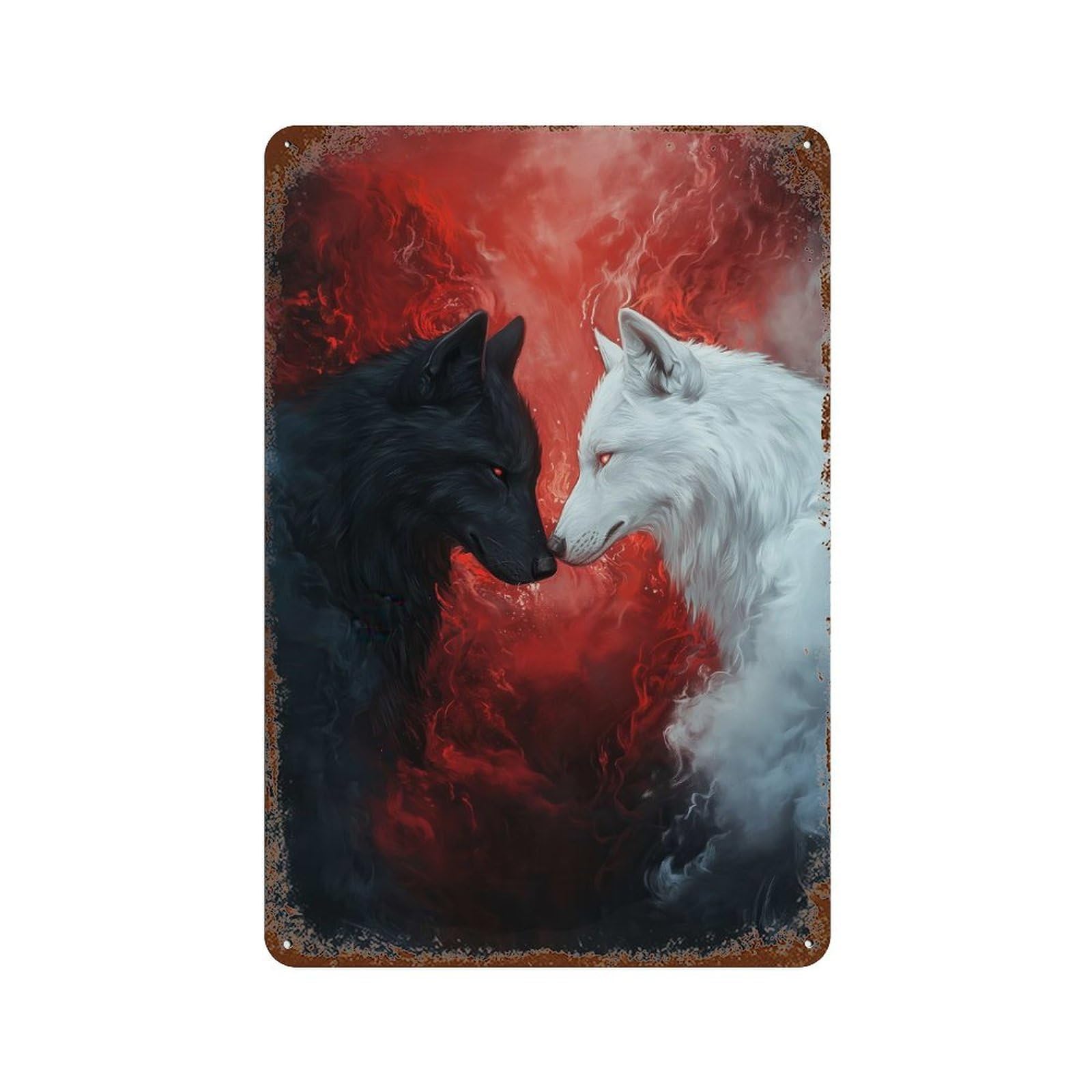 Black And White Wolves Rust Effect Tin Sign 11.8"x7.9", Rustic Home Decor for Garage, Pub Or Kitchen