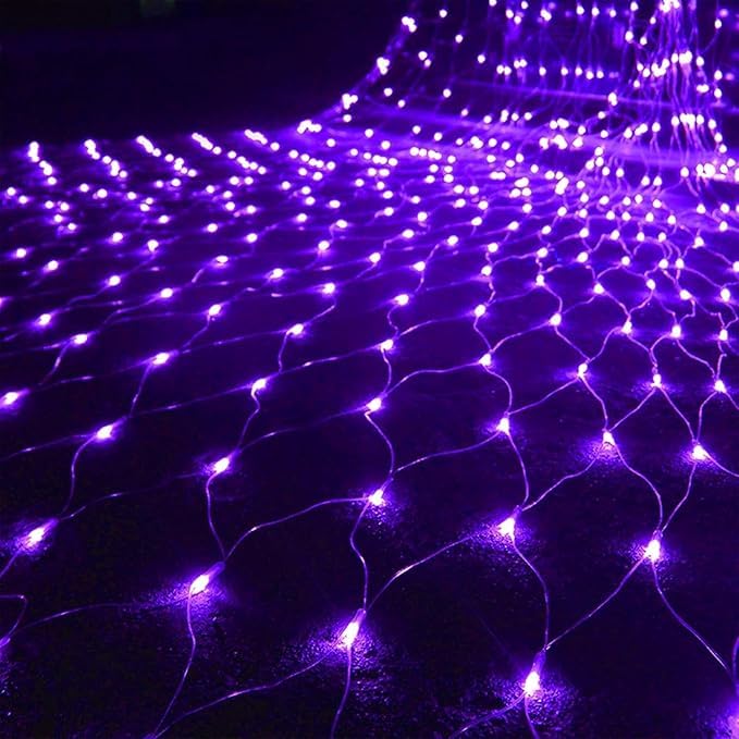 SHANJIA Garden Net Lights Battery Operated, 1.5mx1.5m 96LED Mesh Fairy String Lights Fairy Net Lights 8 Modes Waterproof Net Mesh String Lights for Garden Balcony Decor (Purple)